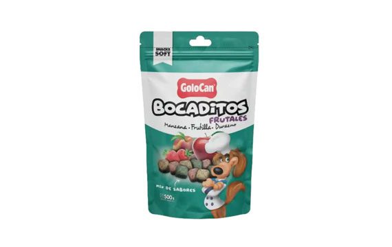 Bocaditos Perro Golocan Manzana, Frutilla y Durazno